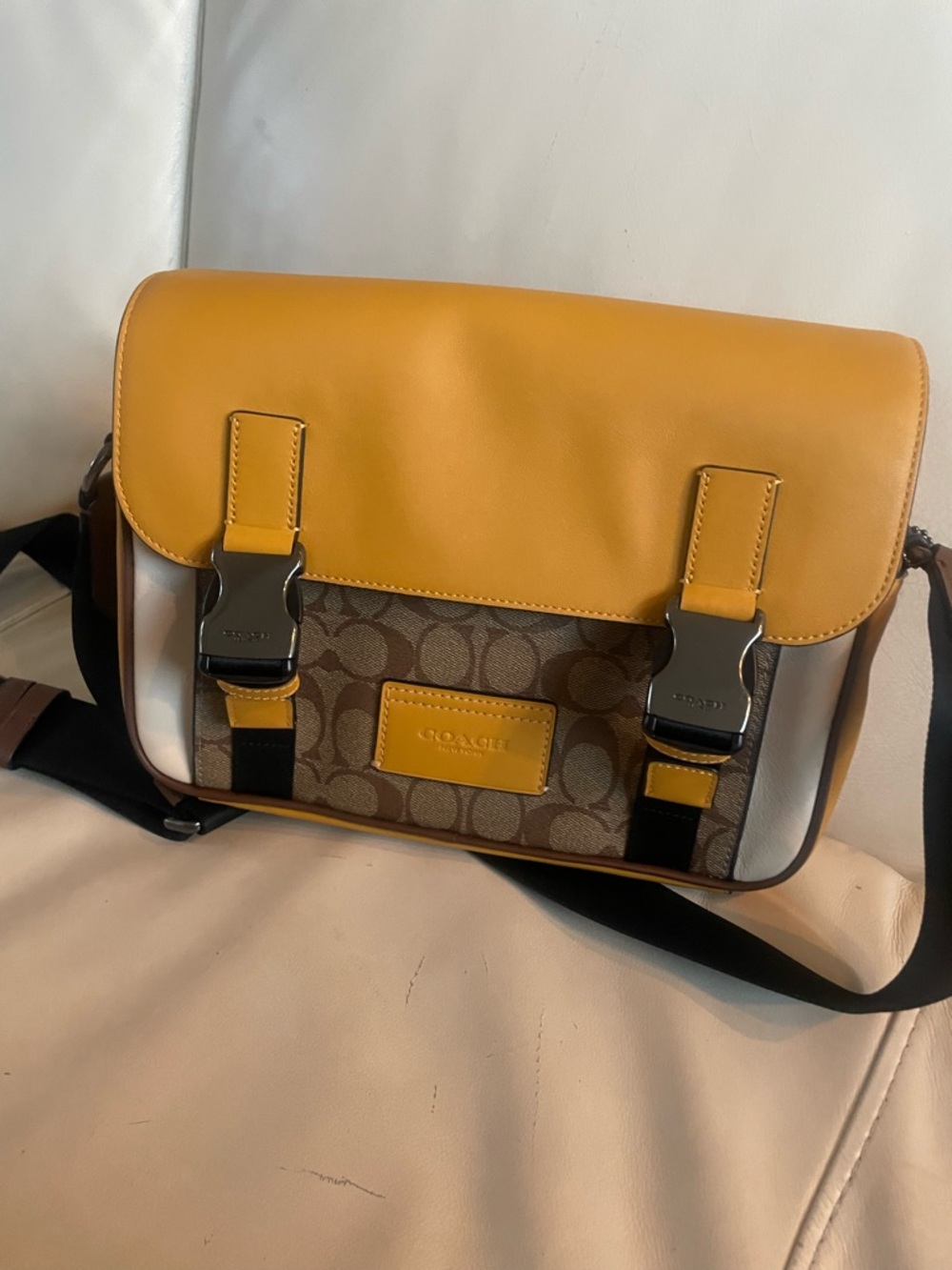 COACH - Track Belt Bag C8129 Color Block Leather / Canvas in Mustard Crossbody